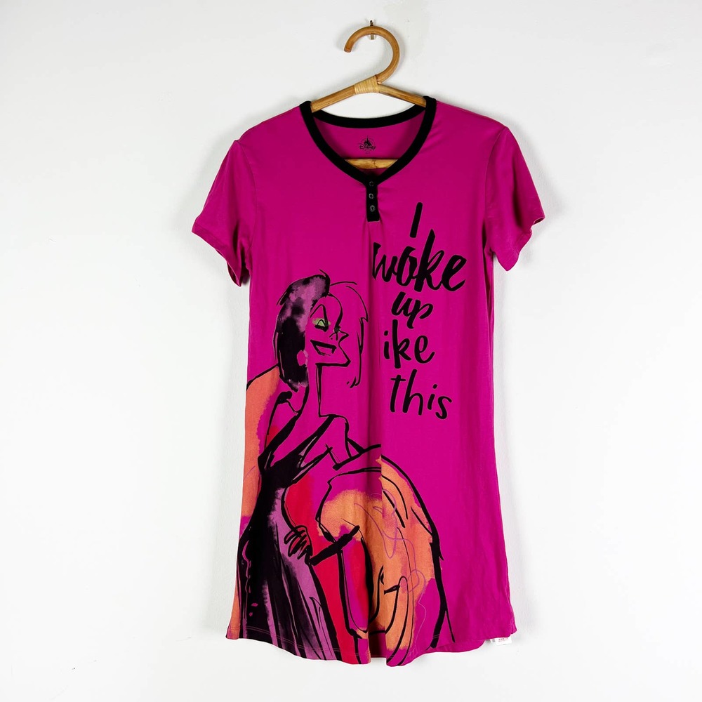 Disney Cruella DeVille I woke up like this pink sleepshirt nightgown Size XS/S